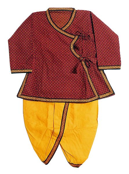Ready to Wear Yellow Dhoti and Printed Blue Kurta for Baby Boy