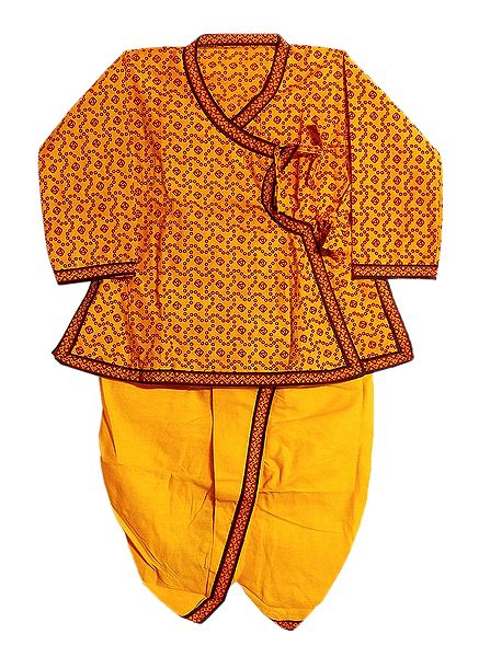 Ready to Wear Yellow Dhoti and Printed Blue Kurta for Baby Boy