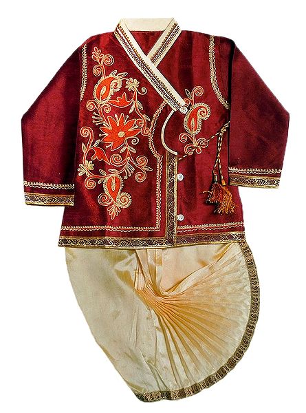 Embroidered Red Kurta and Ready to Wear Dhoti for Baby Boy 
