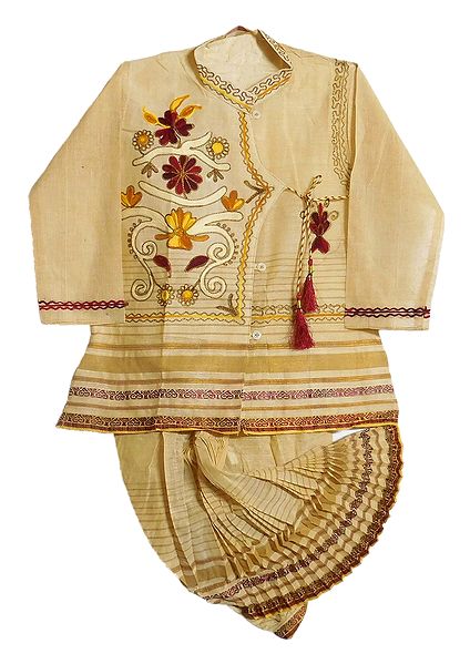 Embroidered Light Beige Kurta and Ready to Wear Dhoti for Baby Boy 