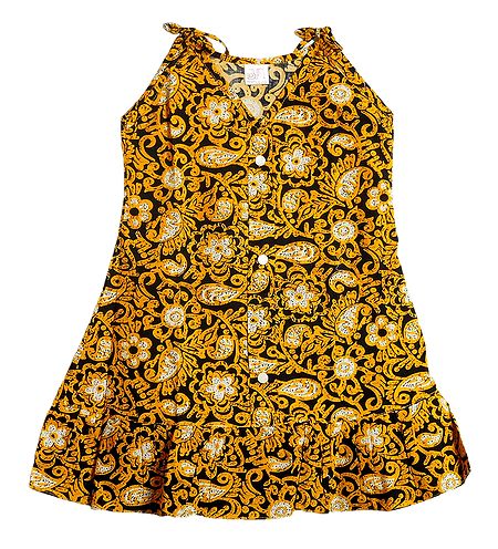 Printed Yellow Cotton Sleeveless Frock for Girls