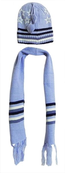Light Blue Woolen Scarf and Cap with Stars