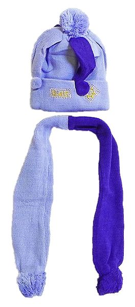 Light Mauve with Dark Purple Woolen Scarf and Cap