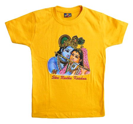 Printed Radha Krishna on Yellow T-Shirt for Young Boy