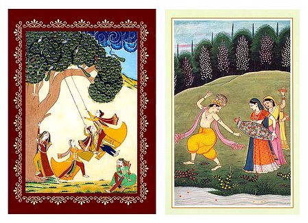 Radha Krishna and Gopinis - Set of 2 Posters