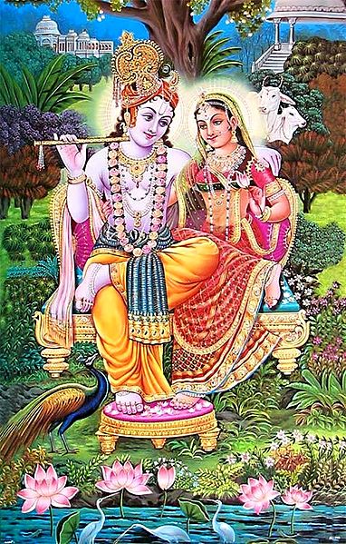 Radha Krishna Sitting on a Throne