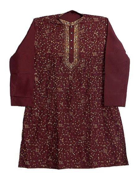 Embroidered Mens Maroon Kurta