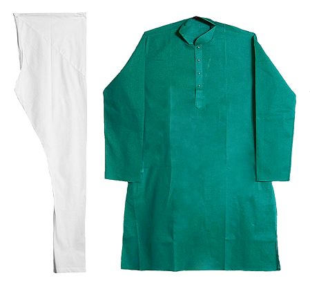 Dark Cyan Stripe on Light Cyan Kurta and White Pyjama for Men