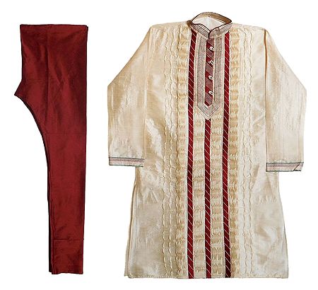 Embroidered Off-White Kurta with Maroon Churidar