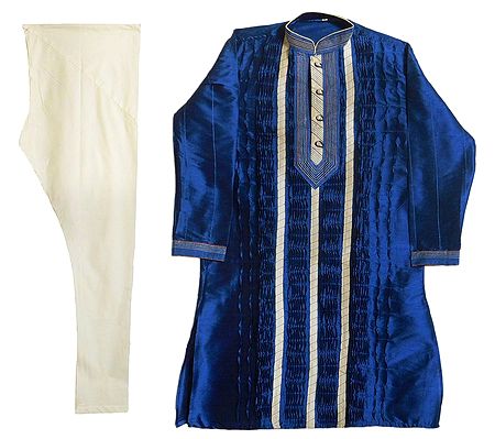 Embroidered Blue Kurta with Off-White Churidar