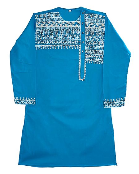Embroidered Blue Cotton Kurta for Men