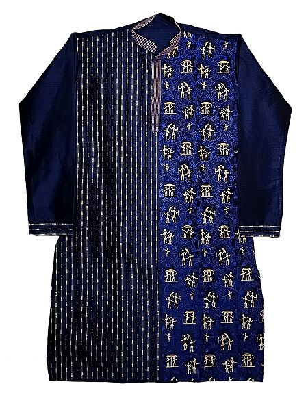 Embroidered Blue Cotton Kurta for Men