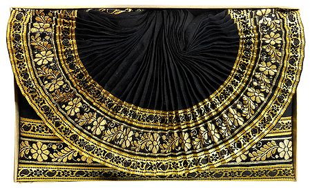 Mens Cotton Silk Black Ready to Wear Stitched Dhoti with Golden Border