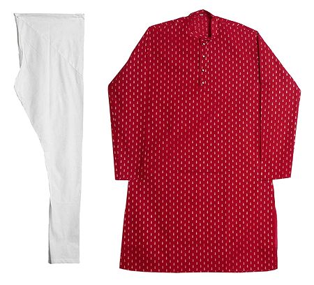 Red Cotton Kurta with White Churidar