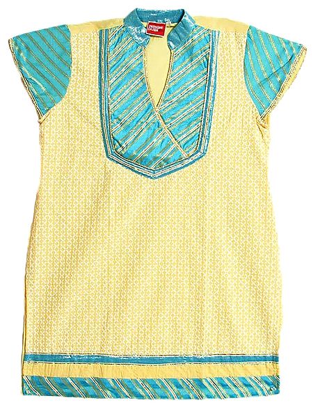 Light Yellow with Cyan Blue Embroidered Top