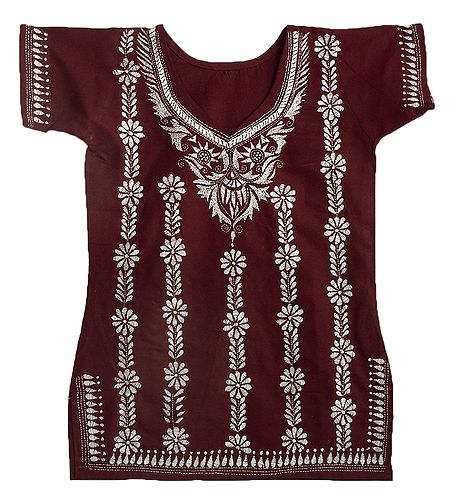 Kantha Stitch on Maroon Cotton Kurti