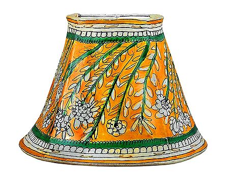 Leather Perforated Wall Hanging Lamp Shade with Colorful Hand Painted Flower Design