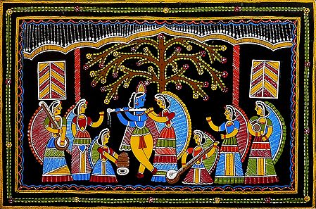 Radha Krishna with Gopinis - Wall Hanging