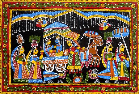Radha Krishna on a Horse Cart - Wall Hanging