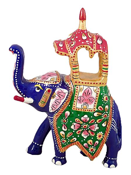 White Metal Multicolor Royal Elephant With Howdah