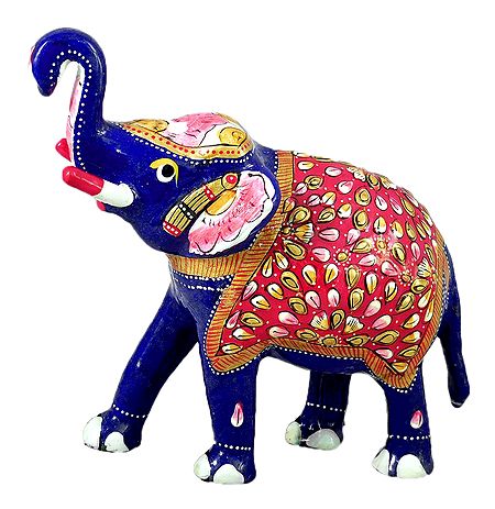 White Metal Multicolor Royal Elephant