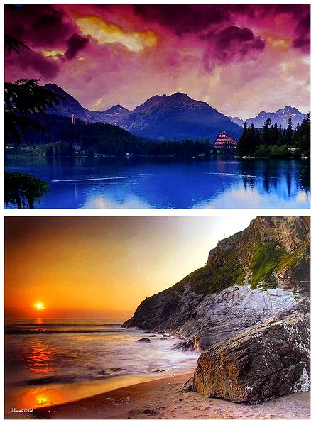 Tatra National Park, Slovakia and Sunset on the Beach - Set of 2 Posters