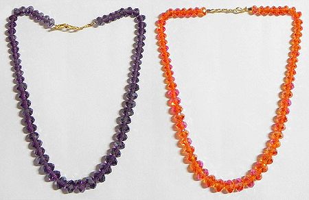 Dark Purple and Dark Saffron  Crystal Bead Necklace