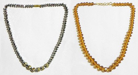 Dark Grey and Chrome Yellow   Crystal Bead Necklace