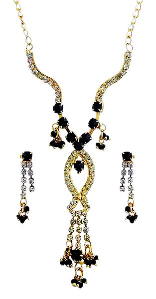 White Stone Studded Necklace with Earrings