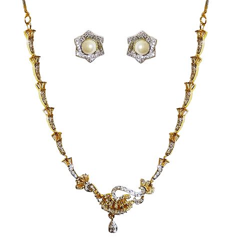 White Stone Stuudded Necklace with Earrings