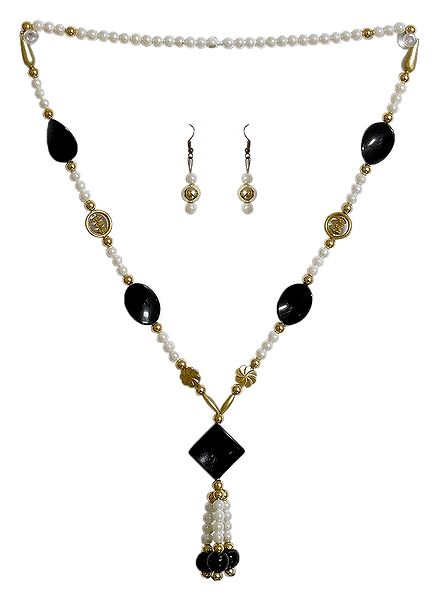 Black and White Acrylic Bead Necklace and Earrings