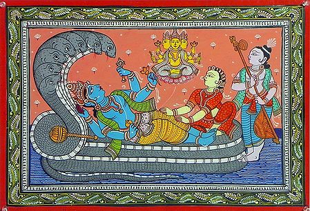 Vishnu in Anantashayan Accompanied by Lakshmi, Brahma and Narada