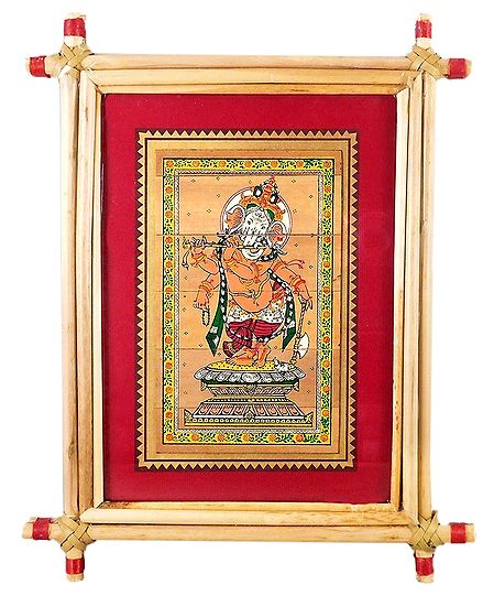Lord Vinayak - Patachitra on Palm Leaf - Framed