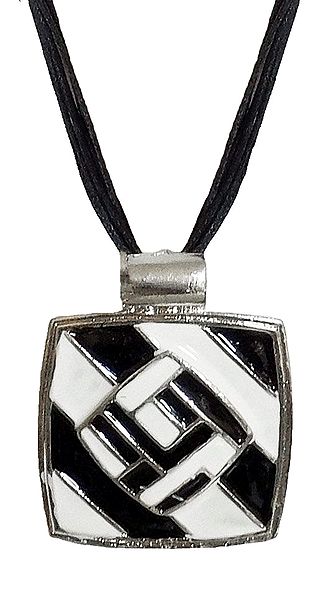 Black and White Rectangle Metal Pendant
