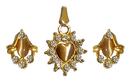 Brown Stone Studded Pendant with Earrings