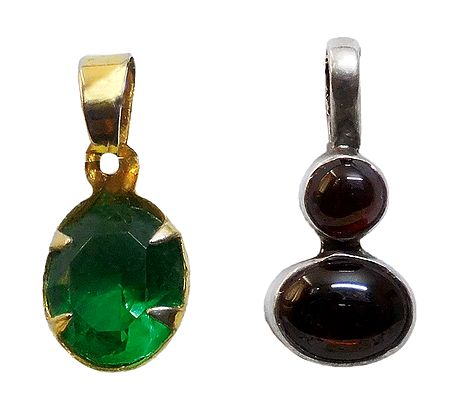 Set of 2 Green and Maroon Stone Studded Pendant