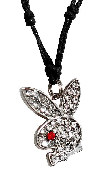 Stone Studded Rabbit Face Pendant with Black Cord
