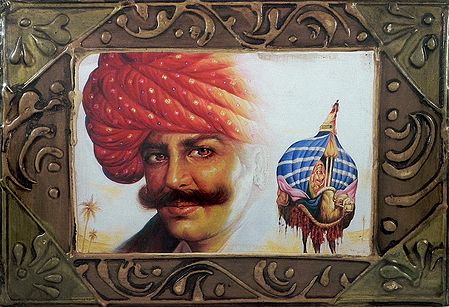 Rajasthani Man with Newly Bride on Camel - Wall Hanging