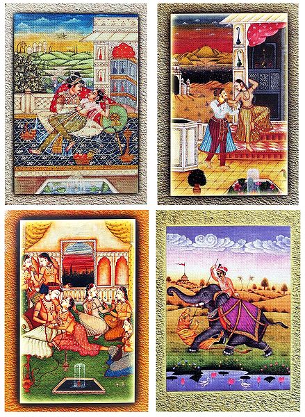 King with His Concubines and Hunter - Set of 4 Unframed Posters
