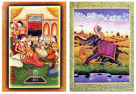 King with His Concubines and Hunter - Set of 2 Unframed Posters