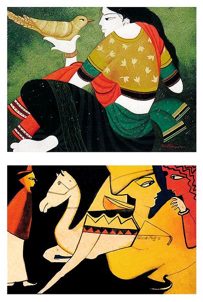 Lovers with Camel and Woman with Bird - Set of 2 Small Posters