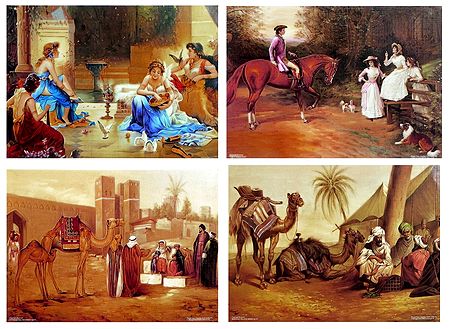 European Beauties and Camels with Merchants - Set of 4 Posters