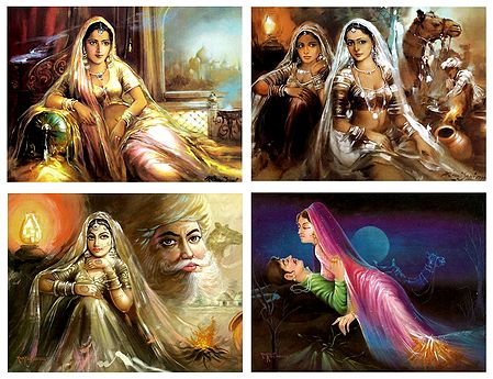 Rajasthani Women and Lovers - Set of 4 Posters