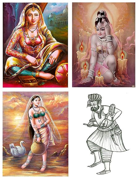 Indian Beauties and Sufi Singer - Set of 4 Posters