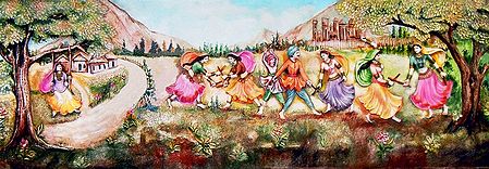 People Playing Dandiya - Unframed Photo Print on Paper