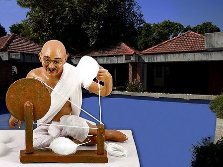 Mahatma Gandhi Spinning Charkha - Unframed Photo Print on Paper