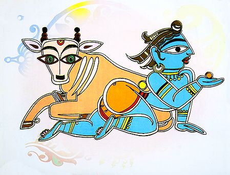 Bal Gopal with Cow - Photo Print of Jamini Roy Painting