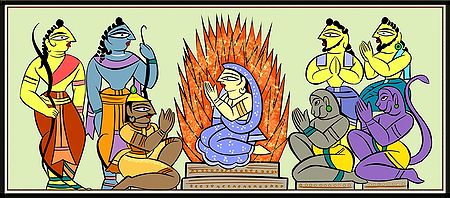 Sita's Agnipariksha - Photo Print of Jamini Roy Painting