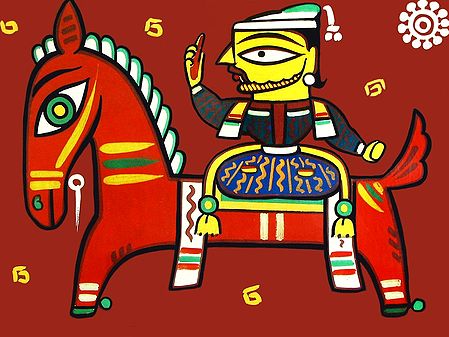 King on Horse - Photo Print of Jamini Roy Painting