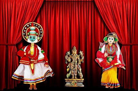 Kathakali Dancers as Draupadi and Arjuna